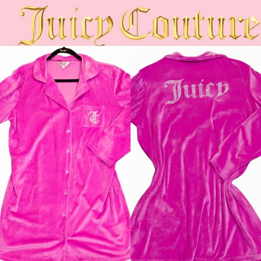 Juicy Couture JC Juicy Rhinestone Logo L/S Velour‎ Sleepshirt